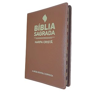 Bíblia Sagrada Slim Índice Harpa Cristã Marrom Cpad Coverbook