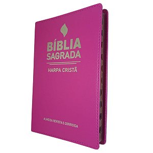 Bíblia Sagrada Slim Índice Harpa Cristã Pink Cpad Coverbook