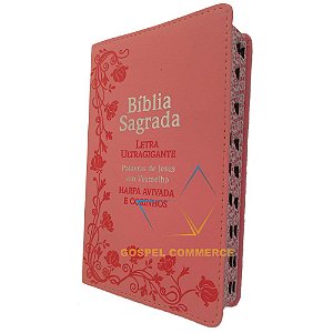 Bíblia Sagrada Média Letra Ultra Gigante Rosa Palavras de Jesus Em Vermelho - Cpp