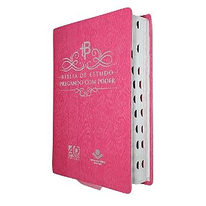 Bíblia de Estudo Pregando com Poder Luxo Rosa - AD Santos