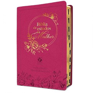 Bíblia De Estudos Da Mulher - Capa Em Couro Rosa - NVT