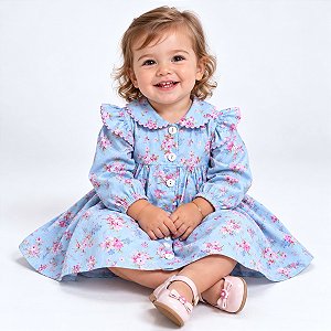 Vestido de Bebê Florido Manga Longa 100% Algodão ZAYA