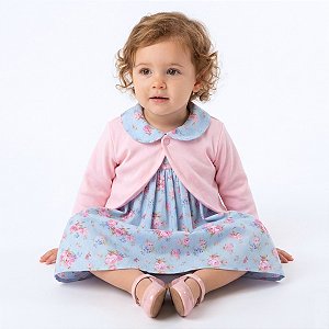 Vestido de Bebê Florido com Bolero 100% Algodão Maya 2 Meses até 4 Anos