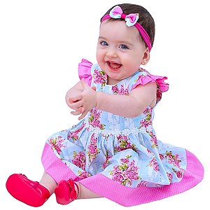 Vestido de Bebê Florido com Tiara 100% Algodão - Bruna