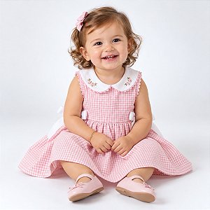 Vestido de Bebê 100% Algodão Xadrez Rosa 2 Meses a 6 Anos Clara