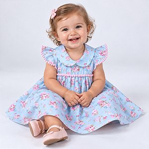 Vestido de Bebê Menina Floral Luxo 100% Algodão 2 Meses até 6 Anos Maya