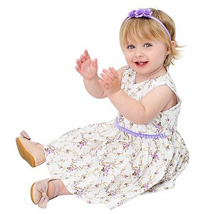 Vestido de Bebê Menina Florido Lilás Manga Curta com Tiara 100% Algodão Mundo Nina -  Isabela