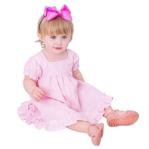 Vestido de Bebê Roupa Menina Infantil Com Tiara 100% Algodão - Maria Eduarda