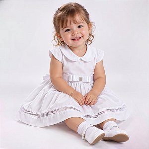 Vestido de Bebê Menina Branco Roupa Menina Infantil 100% Algodão 2 Meses a 6 Anos Batizado
