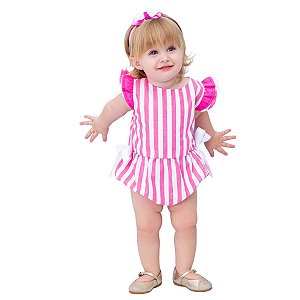 Macacão de Bebê Menina Listrado Pink 100% Algodão -  Maria Cecilia