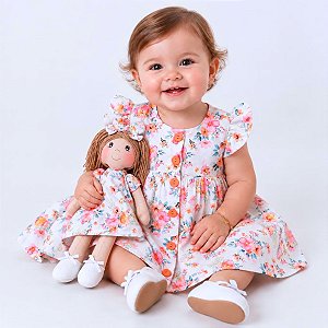 Vestido Bebe Infantil Menina 100% Algodão com Boneca de pano combinando 2 Meses até 6 Anos Juliana