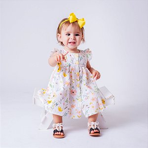 Vestido Bebê Florido Estampado Festa 100% Algodão 2 meses a 6 Anos Eloah