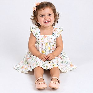 Vestido Bebê Menina Infantil Festa Florido 100% Algodão Manga Curta 2 Meses até 6 Anos - Malu