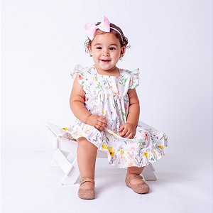 Vestido Bebê Menina Infantil Festa Florido 100% Algodão Manga Curta 2 Meses até 6 Anos - Malu