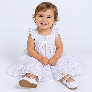 Vestido Bebê Infantil Toque Macio Branco em Laise com Forro 100% Algodão 2 Meses até 6 Anos