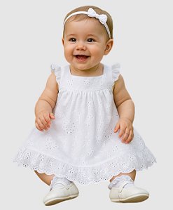 Vestido Bebê Branco em Laise com Forro 100% Algodão
