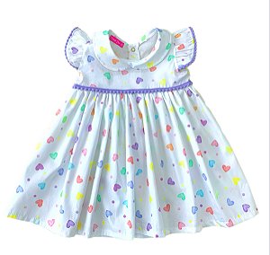 Vestido de Bebê e Infantil Estampa Coração 100% Algodão com Tiara  - Rebeca