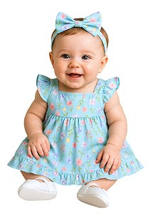 Vestido de Bebê e Infantil Luxo Macio Florido 100% Algodão - Aurora
