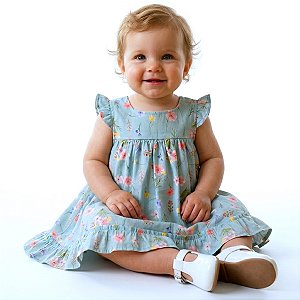 Vestido de Bebê e Infantil Luxo Macio Florido 100% Algodão - Aurora
