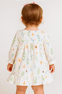 Vestido de Bebê e Infantil Manga Longa Florido 100% Algodão - Malu