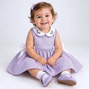 Vestido Bebê Infantil Menina Xadrez Lilás 100% Algodão Mundo Nina 2 Meses até 8 Anos Barbara