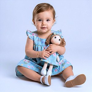 Vestido Bebê e Infantil Aurora em 100% Algodão com Boneca de Pano