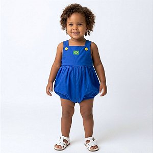 Macacão Bebê Azul Brasil Jardineira Menina Copa do Mundo 100% Algodão