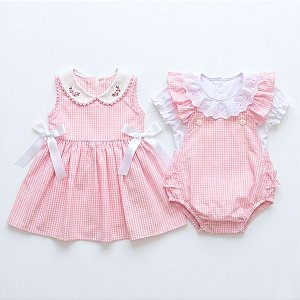 Kit Vestido Jardineira e Blusinha Premium 3 Peças 2 Meses a 1 Ano 100% Algodão - Clara