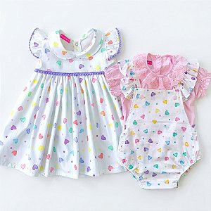 Kit 3 Peças Vestido + Jardineira + Blusinha Rosa Luxo 2 Meses a 1 Ano 100% Algodão Rebeca
