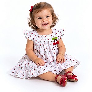 Vestido Bebê Menina 100% Algodão Estampa Cereja 2 Meses a 6 Anos Bibi
