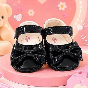 Sapatinho Verniz Preto Mundo Nina 2 Meses a 18 Meses