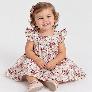 Vestido Bebê Menina 100% Algodão Estampa Florido 2 Meses a 6 Anos Gabriela