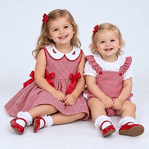 Kit 3 Peças Vestido + Jardineira + Blusinha Luxo 100% Algodão Giulia