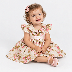 Vestido de Bebê e Infantil Menina Luxo Festa Manga Curta 100% Algodão 2 Meses a 6 Anos Iris