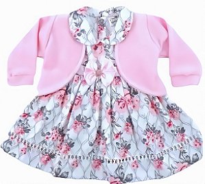 Vestido de Bebê Florido Rosa com Bolero 100% Algodão - Imperial Rosa