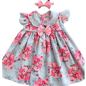 Vestido de Bebê com tiara e tecido 100% Algodão - Mundo Nina Kids