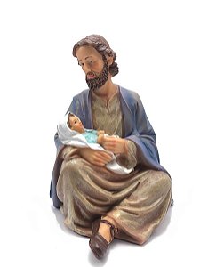 Imagem São José Sentado com Menino Jesus no Colo Resina 20 cm