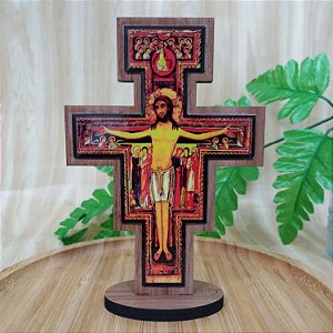 Crucifixo São Damião MDF 14cm para Mesa