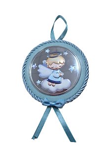 Medalhão Italiano Anjo Azul Prata 10cm