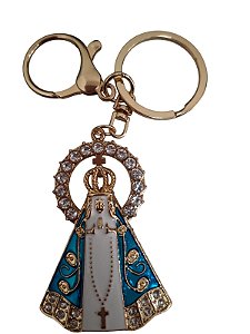 Chaveiro Aparecida com Áureola e Strass