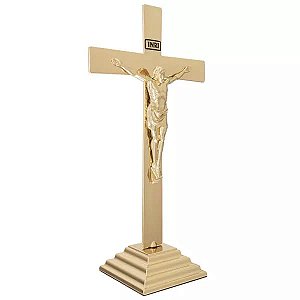 Cruz Dourada Decorativa com Base 30cm
