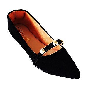 Sapatilha Feminina - Esfera ouro - Camurção Preto - Pura Pose