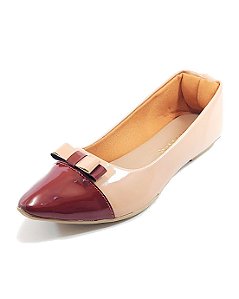 Sapatilha Feminina Confortável - Laço Duplo - Verniz Nude e Bordo - Pura Pose