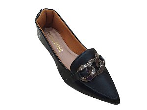 Sapatilha Feminina Mocassim Verniz Preto Corrente Ônix