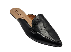 Mule Napa Preto Tira Lisa Elegance - PURA POSE