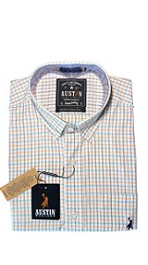 Camisa Masculina Xadrez Austin Western Manga Curta Slim