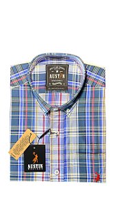 Camisa Masculina Xadrez Austin Western Manga Curta Slim