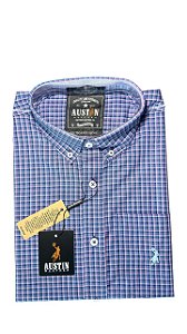 Camisa Masculina Xadrez Austin Western Manga Curta Slim