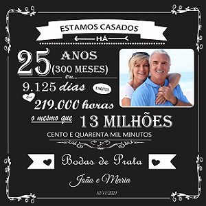 Quadro Azulejo Personalizado Bodas Prata 25 Anos Casamento