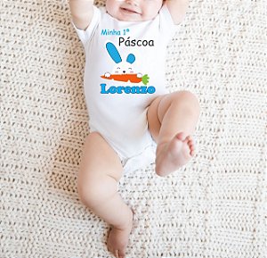 Roupa de Pascoa Body De Bebê Minha Primeira Páscoa Personalizado com Nome Promoção